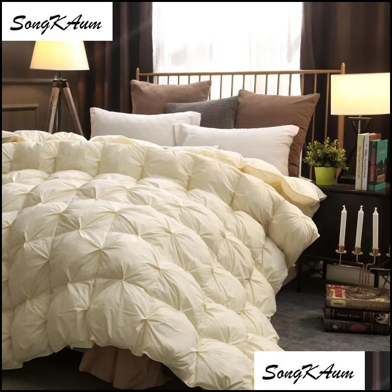 songkaum 100 white goose/duck down quilt high quality fivestar el twist flower duvets comforters 100 cotton cover