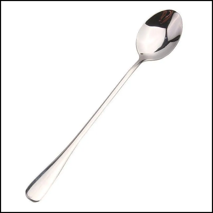 coffee mixing spoon stainless steel kitchen round soup spoons for eating stirring cooking korean long handle spoon tableware wholesale 0 45nb