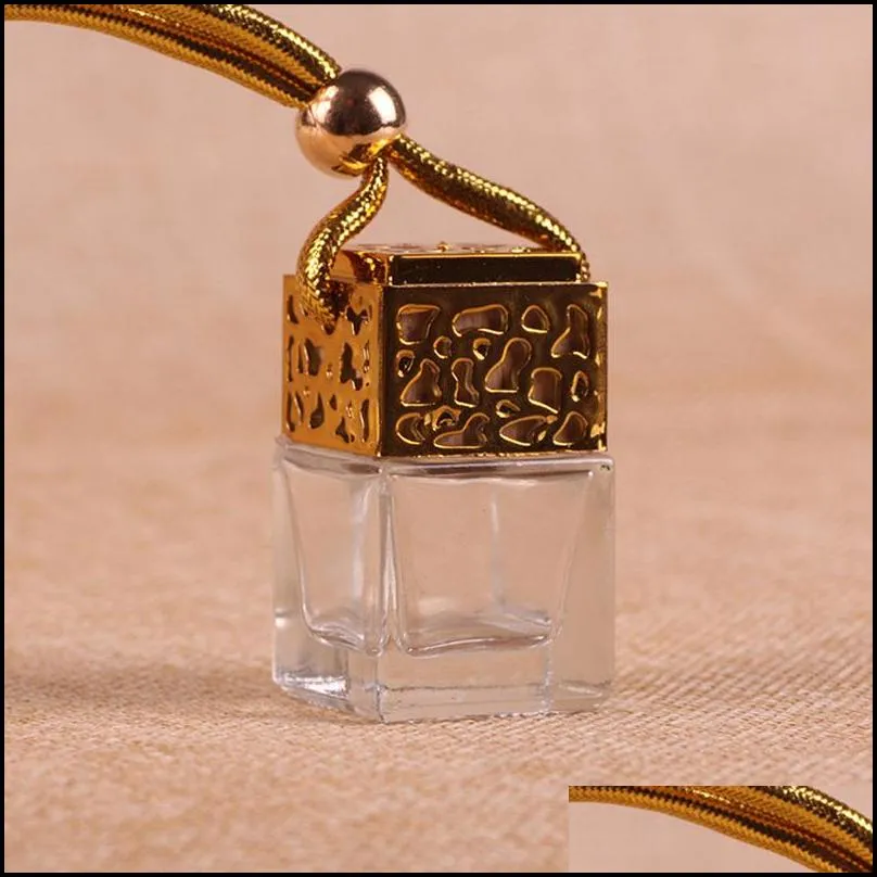 square shape glass car perfume bottles pendant 6ml perfumes empty hanging cars diffuser bottle 4 colors