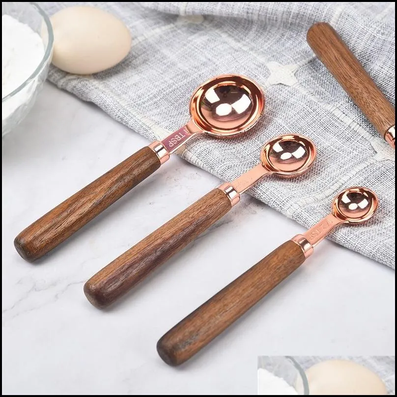 measuring cups 4pcs measuring tools spoon with graduation bakery wooden handle rose gold flavoring 44fq q2