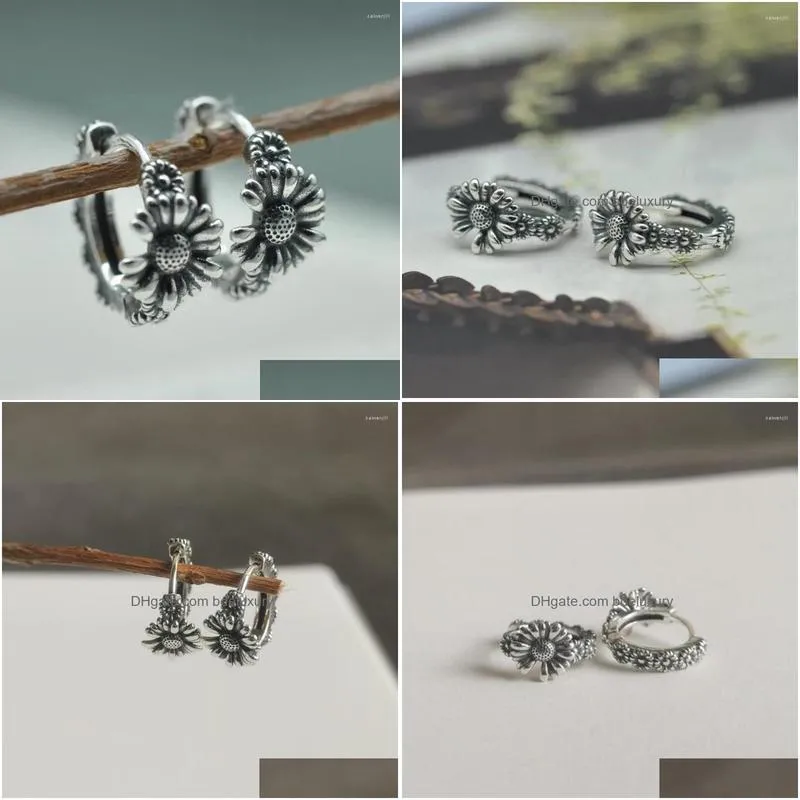 dangle earrings original design thai silver retro daisies ear buckle simple art exquisite fashion hoop for women party jewelry gift