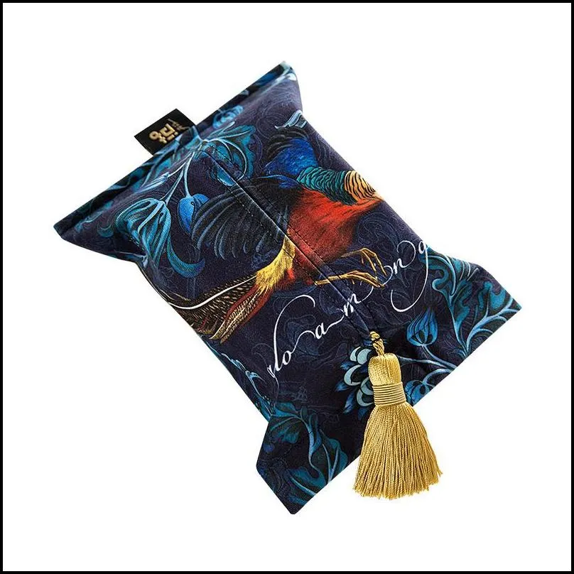 vintage velvet tissue box roll paper napkin holder cover with heavy tassel car towel container cases home 220523