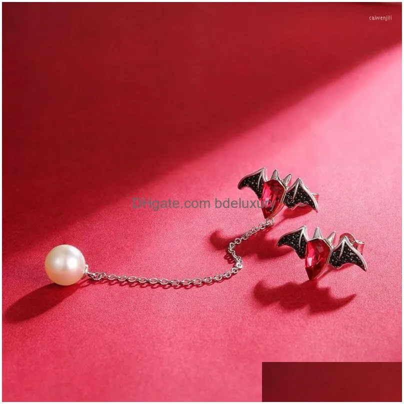 dangle earrings cocom s925 silver women bat red austrian crystals pearl halloween party jewelry gift gothic accessories