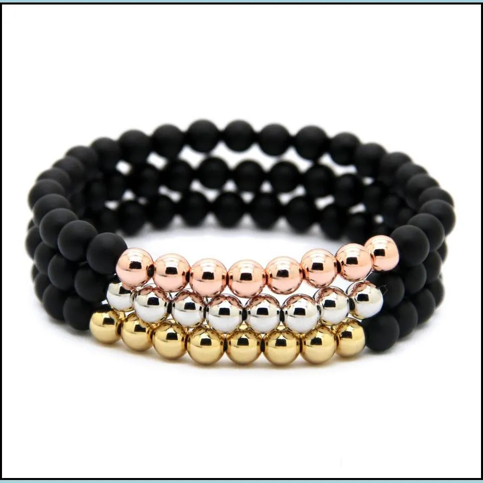 hot sale 1pcs 6mm natural stone beads jewelry with real gold plated round copper beads bracelets