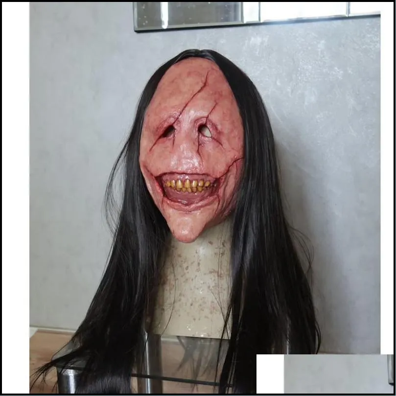 party masks halloween devil horror long hair demon decoration horrible latex props cosplay costumes 220920