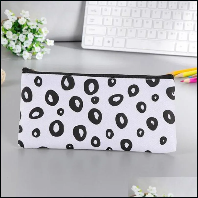 black striped pencil bag pocket cosmetic pencils pens holder storage case bags office school supplier