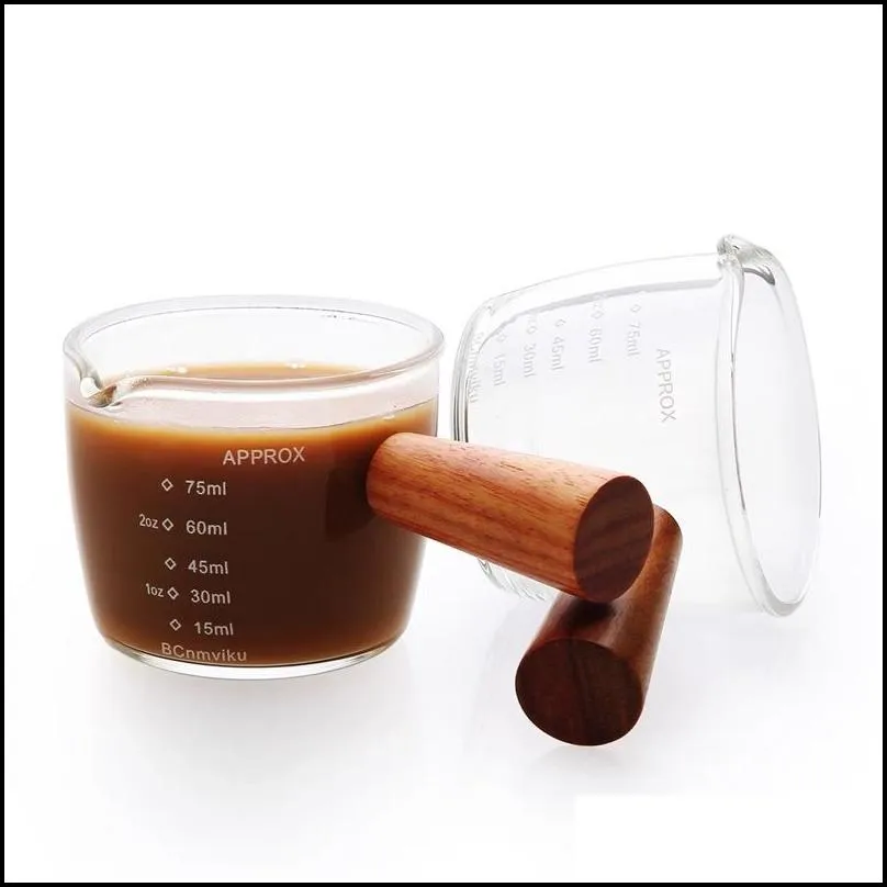 measuring tools espresso ounce cup with scale and wooden handle high borosilicate glass measuring cups 75ml 100ml 9 2nw e3