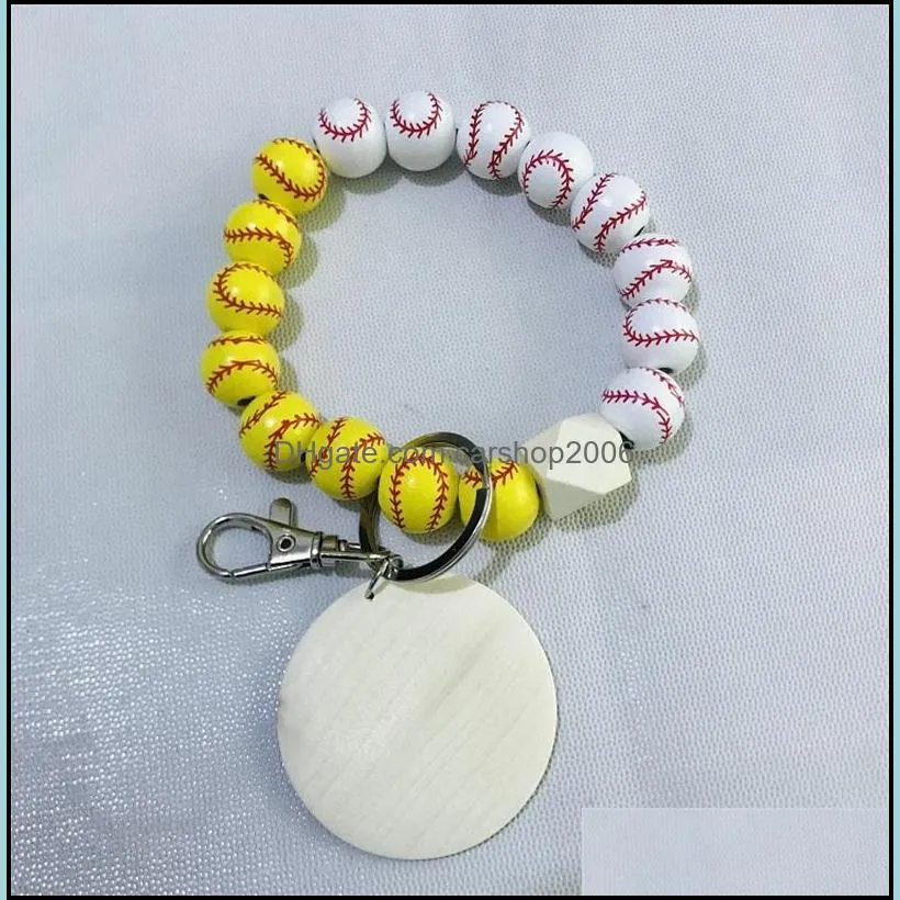 beaded bracelet keychain pendant party favor sports ball soccer baseball basketball wooden bead bracelet