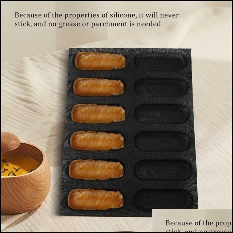 silicone baguette pan non stick perforated french bread pan forms dog molds baking liners mat mould 220601