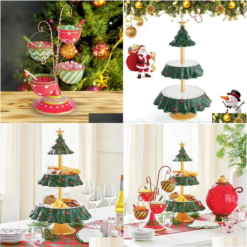 2022 christmas snack stand 2 tier resin food serving tray cupcake holder bowl christmas table decoration ornaments snack rack h1020