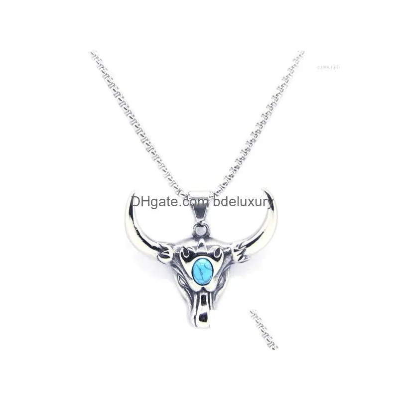 pendant necklaces design bull head 316 stainless steel fashion cool ladies man horn skull necklace