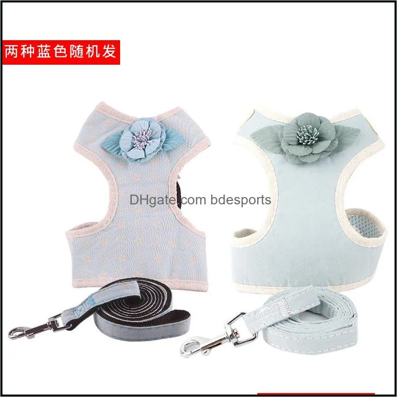 fashion flower pet harness dog leash set air nylon mesh puppy small dogs cat vest flower clothes accessories dog vest 4981 q2