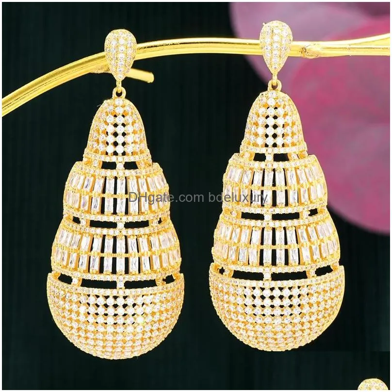 dangle earrings siscathy arabic fashion big cone pendant drop for women luxury cubic zirconia earring wedding party dubai jewelry