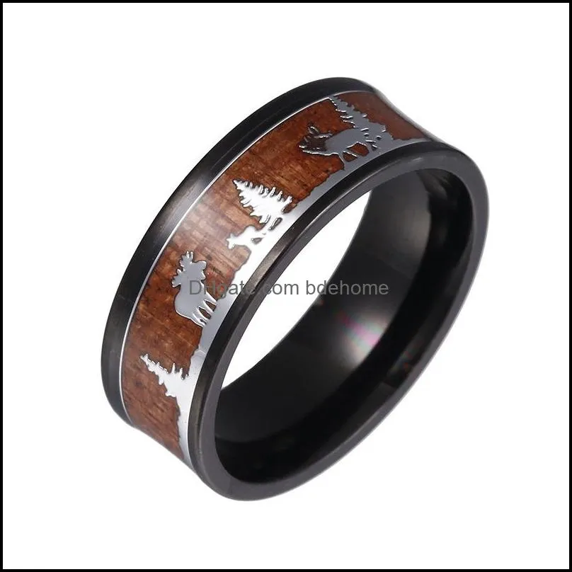 christmas tree reindeer ring stainless steel black band rings for men women fashion jewelry xmas gift