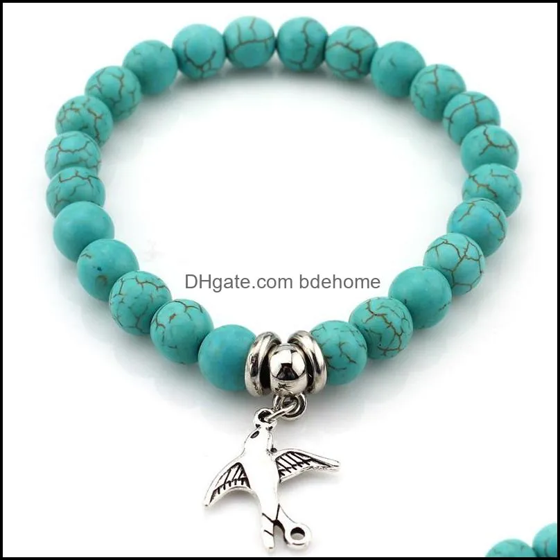 turquoise beaded bracelets strand owl elephant tree of life charm bracelet bangle cuffs for women fashion jewelry gift