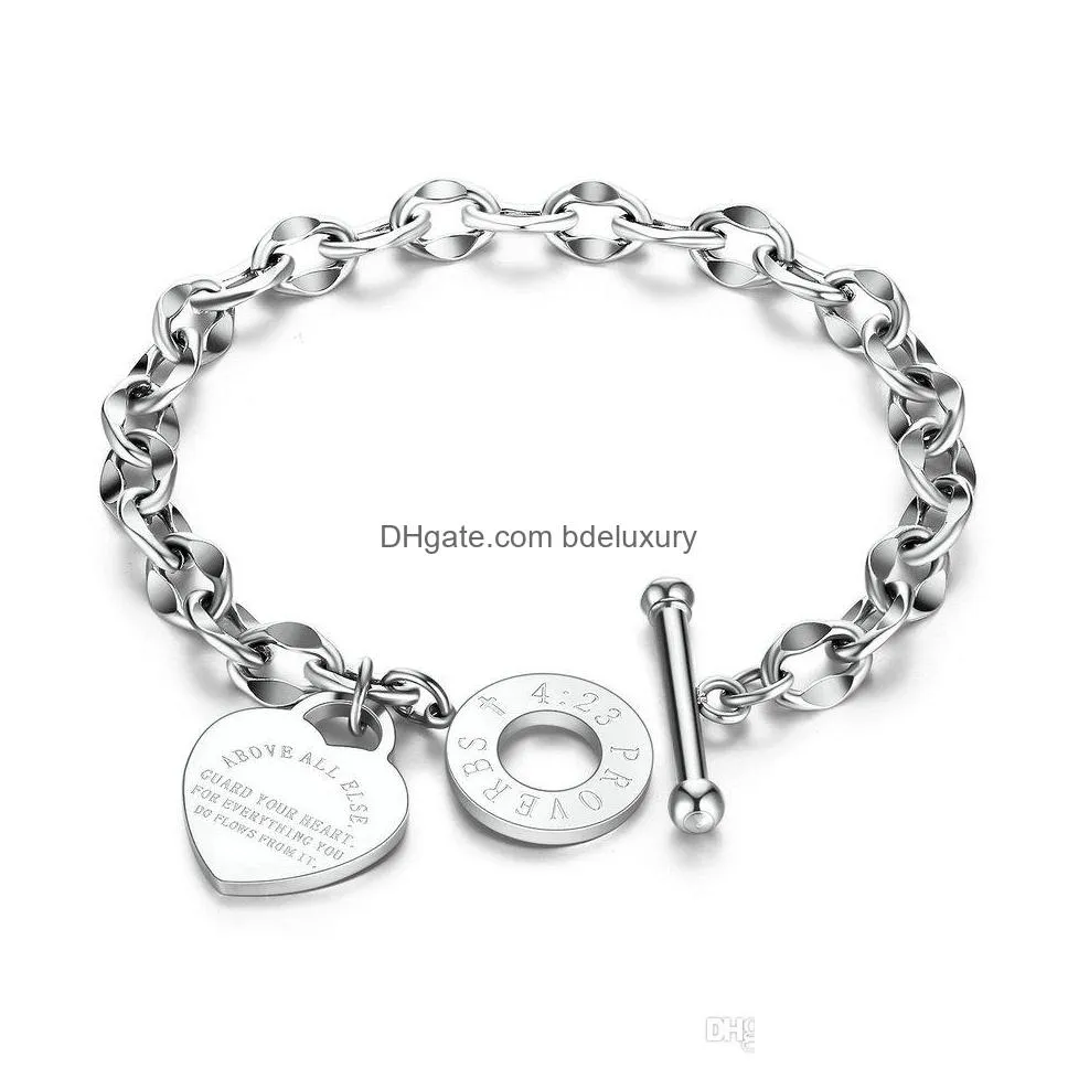 fashion love jewelry stainless steel women rose gold bracelet bangles silver love heart bracelets for birthday gift