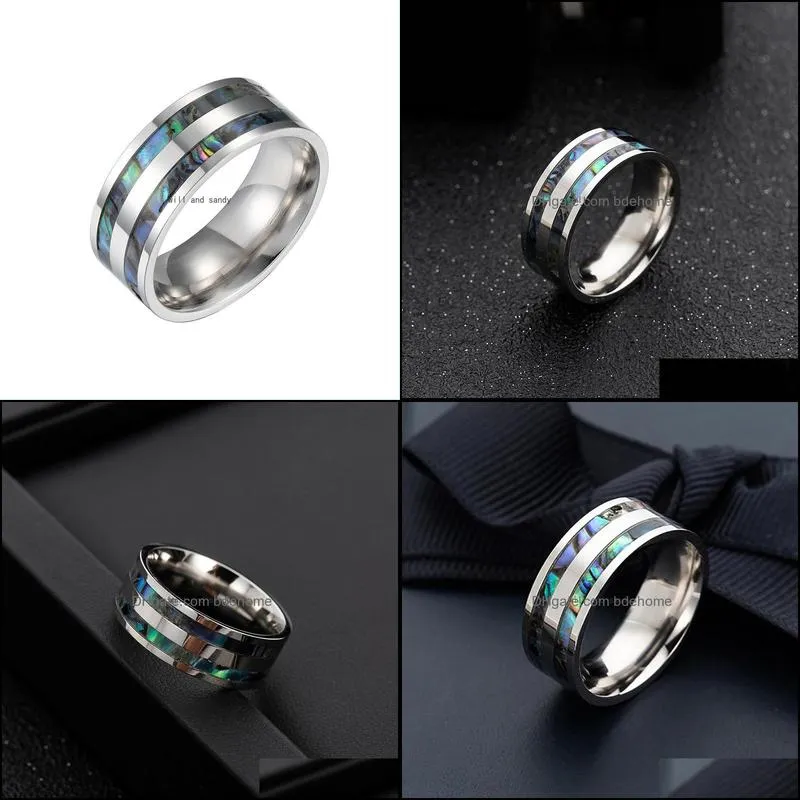 8mm stainless steel colorful shell ring band finger women mens rings wedding bands fashion jewelry