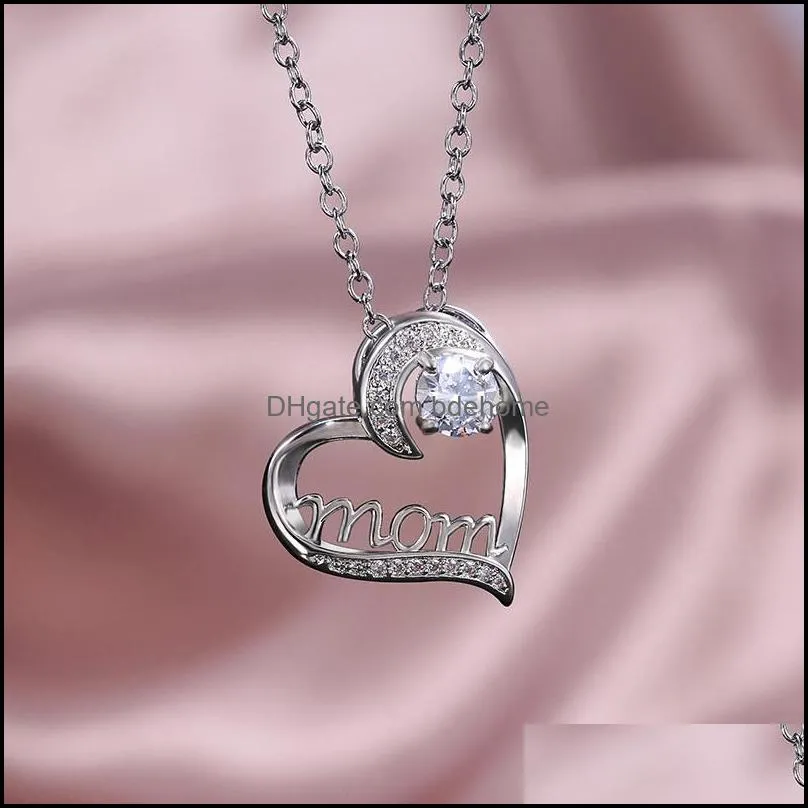 diamond heart mom necklace love pendant fashion jewelry mother day gift