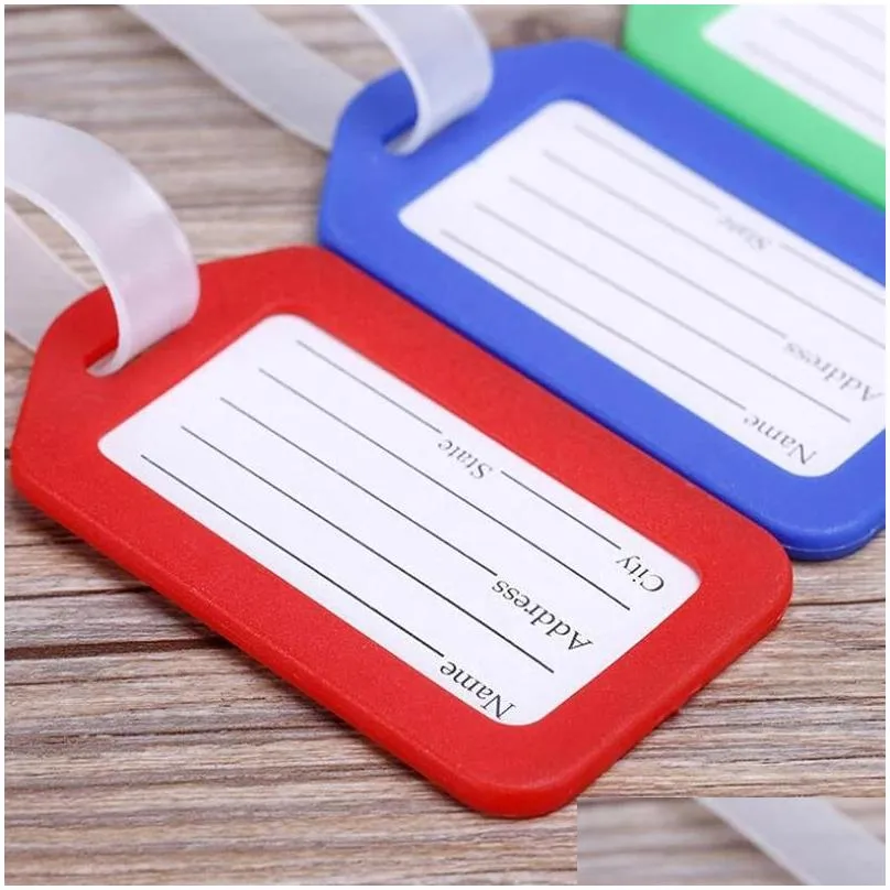 party favor solid color plastic luggage tag women men travel suitcase id address holder baggage tags boarding bag portable label