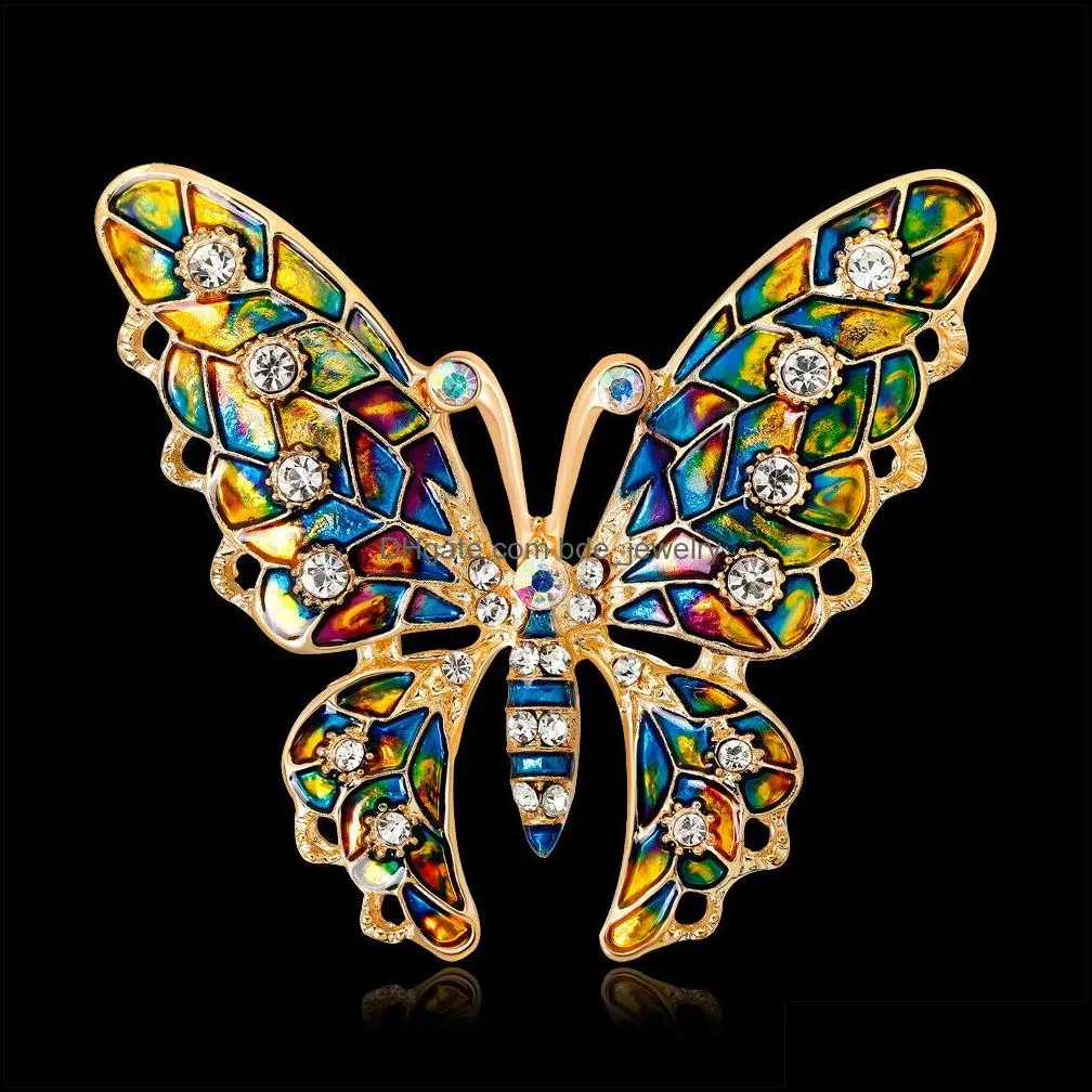 colorful enamel butterfly brooch gold crystal rhinestone brooches pins for women mens wedding bouquets fashion jewelry