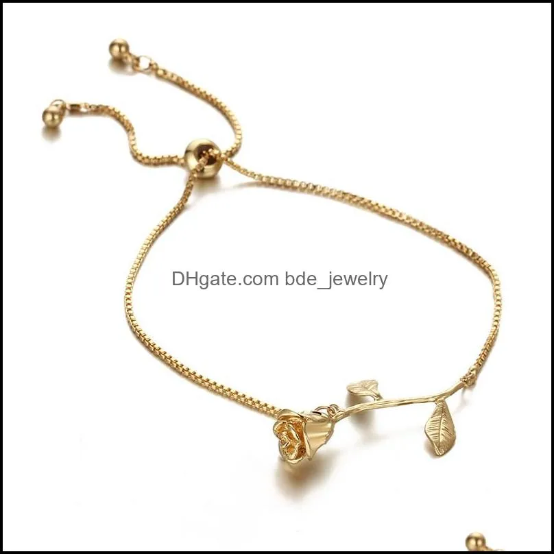 flower rose pull string adjustable bracelet gold chains women bracelets fashion jewelry gift