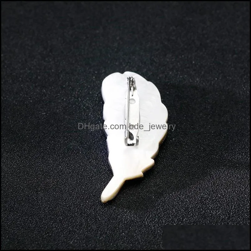 natural shell feather brooch shape corsage brooches for women fashion jewelry gift