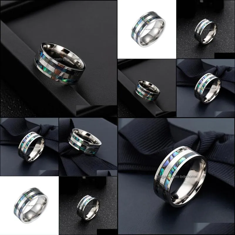 8mm stainless steel colorful shell ring band finger women mens rings wedding bands fashion jewelry