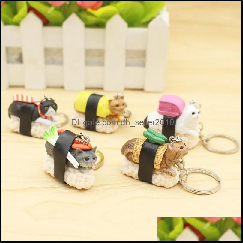 creative cat sushi keychain key rings handbag hanging pendants phone charms key chain gift for kids 5034 q2