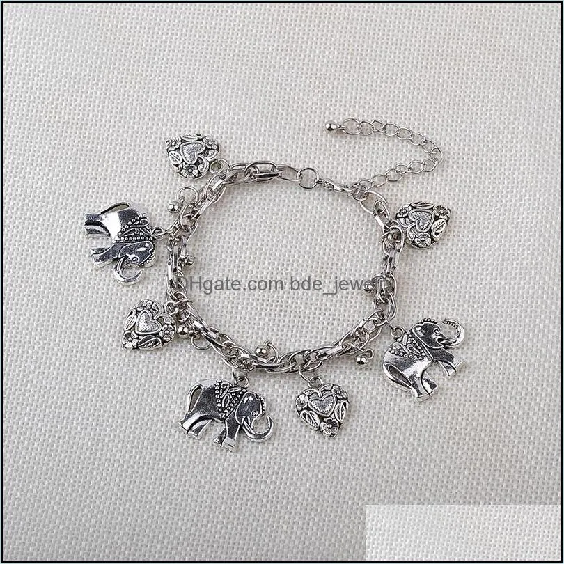 animal elephant heart charm bracelet ancienet silver gold chains bracelets women kids fashion jewelry
