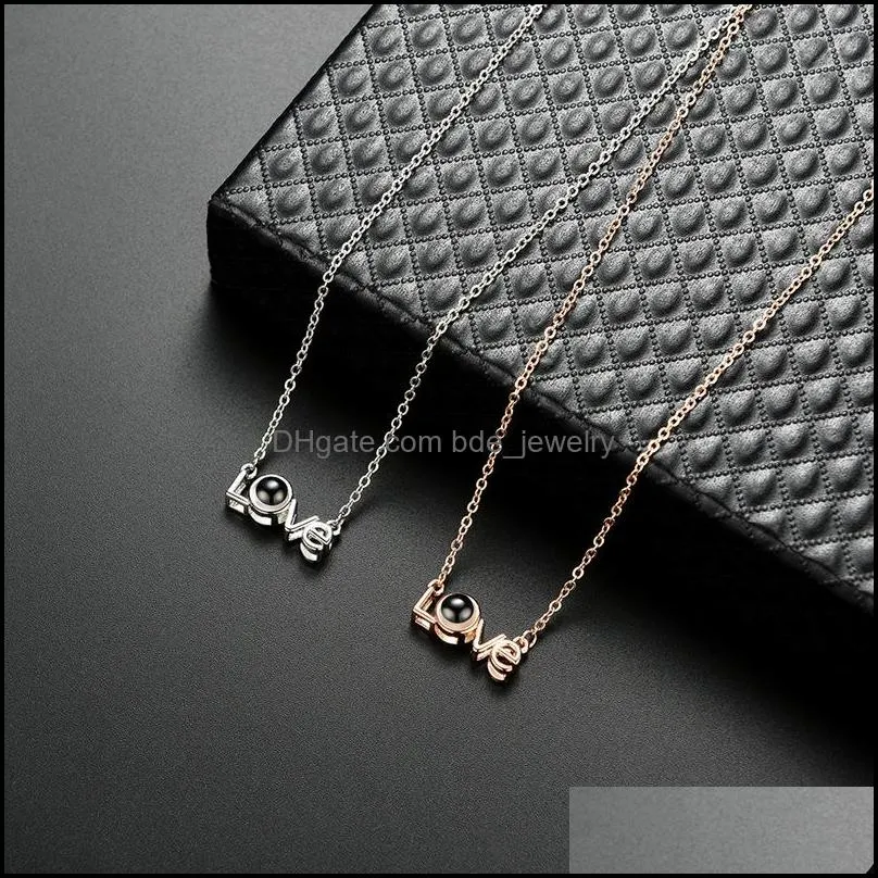 100 languages i love you pendant necklaces copper chains letter projection necklace women wedding valentines day memory jewelry