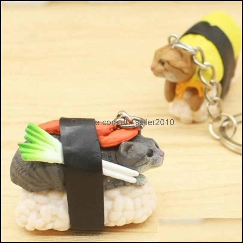 creative cat sushi keychain key rings handbag hanging pendants phone charms key chain gift for kids 5034 q2