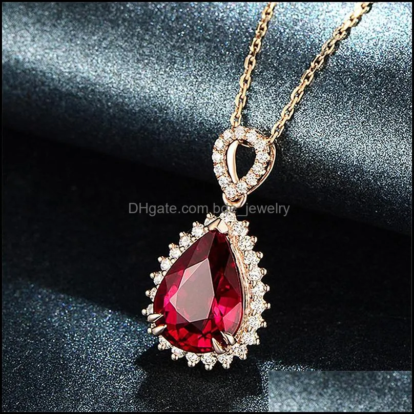 blue red diamond water drop necklace rose gold chains women crystal necklaces fashion jewelry gift