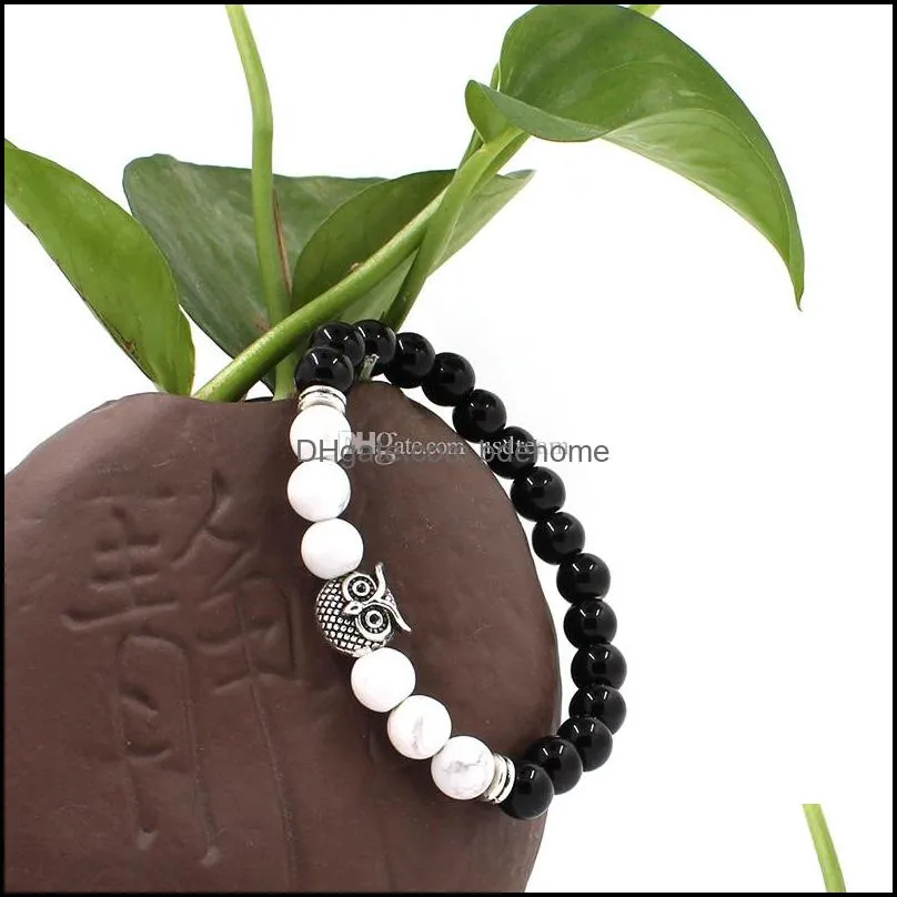 natural stone owl agate beaded strands bracelcets silver gold head fashion jewelry for men women