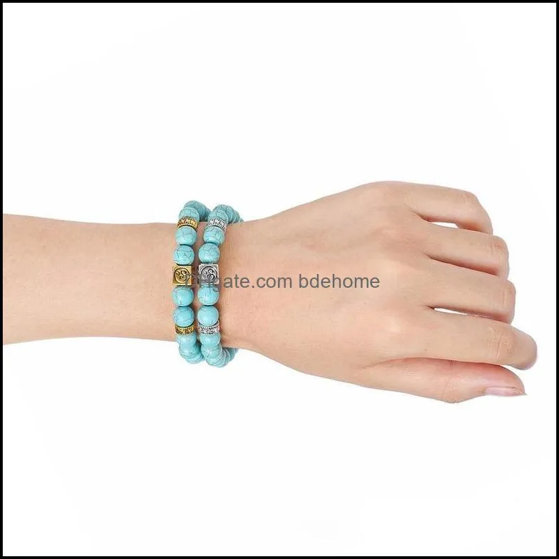 turquoise gemstone beads 8mm yoga strands bracelet ancient silver gold box natural stone bracelets for women fashion jewelry