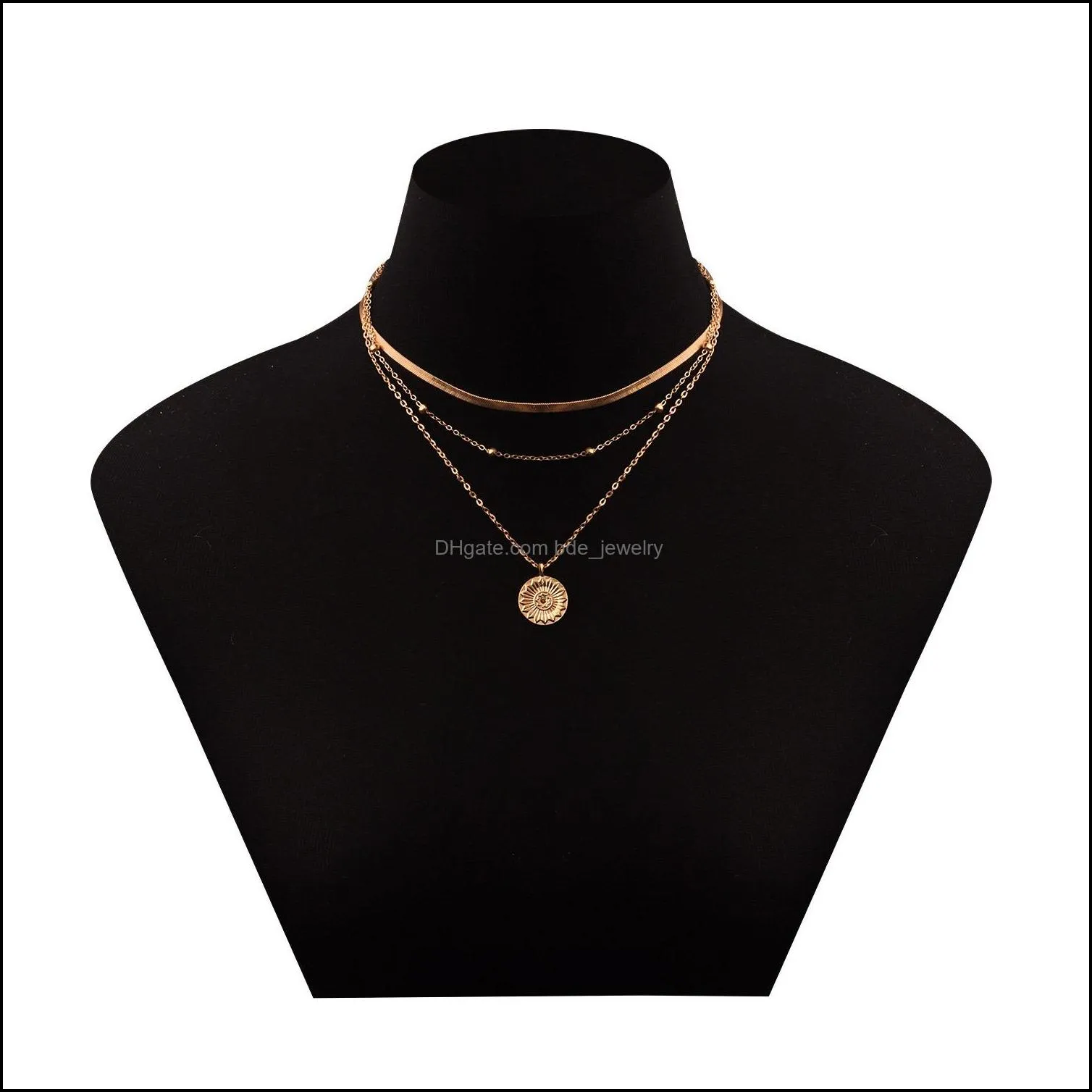 silver gold chains multilayer choker necklace pendant necklaces wrap women fashion jewelry gift