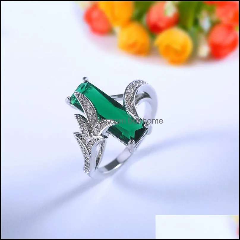 square topaz diamond ring crystal leaf women rings fashion jewelry christmas gift 080510