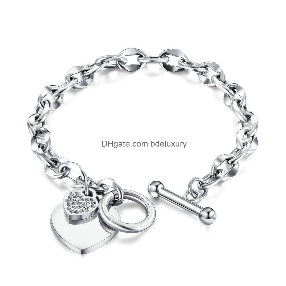 fashion love bracelet jewelry stainless steel women rose gold silver heartshaped charm bracelets for birthday gift