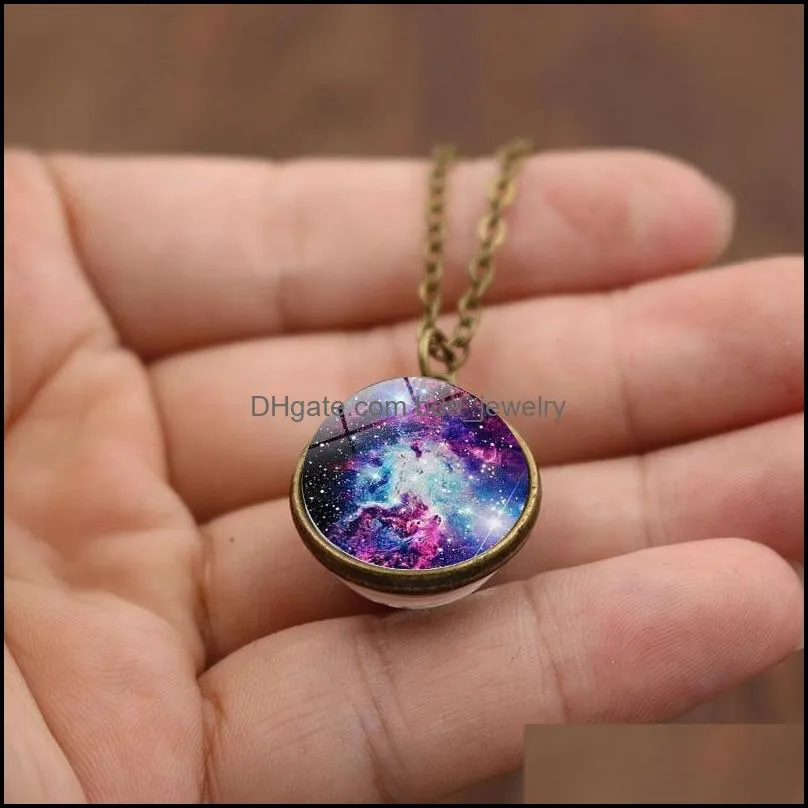 universe star cloud double sided glass cabochon necklace time gemstone pendant women girls fashion jewelry gift