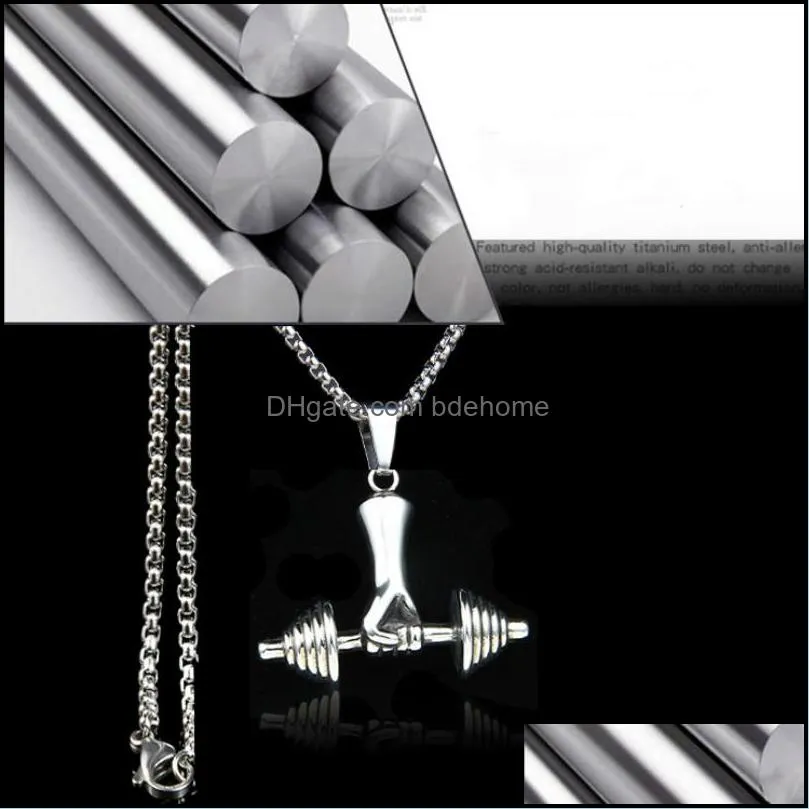 gym sport hand weight lifting dumbbell pendant necklace retro stainless steel necklaces chains hip hop fashion jewelry