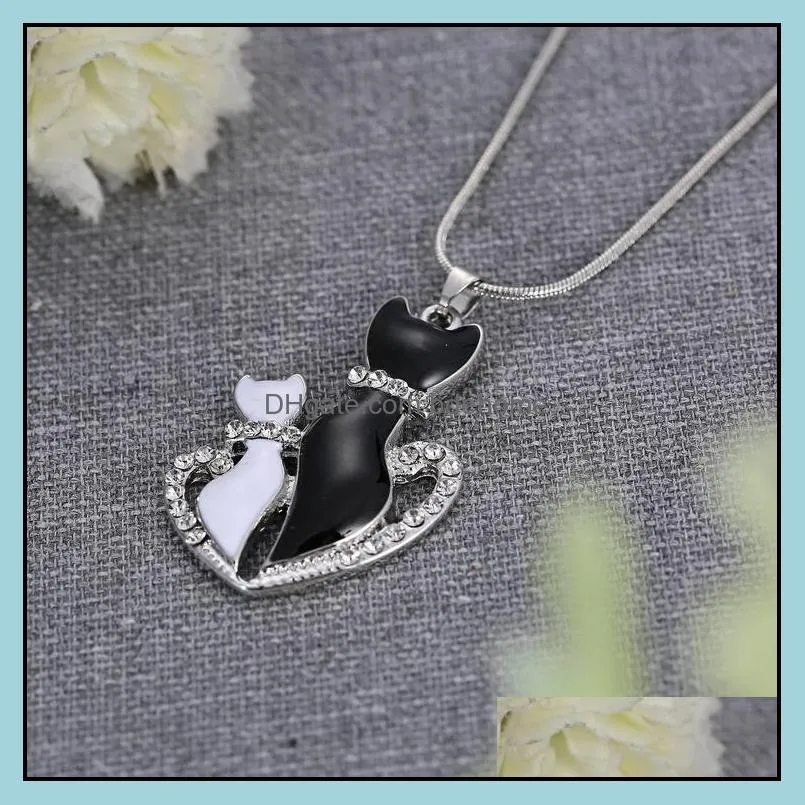diamond couple cat necklaces enamel chain necklace fashion jewelry for women 162622
