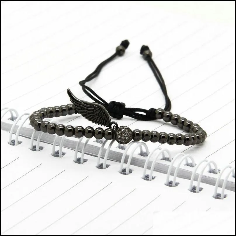 6mm clear cz single wings with 4mm copper beads bracelets wholesale 10pcs/lot fine girl women charms fashion  jewelry