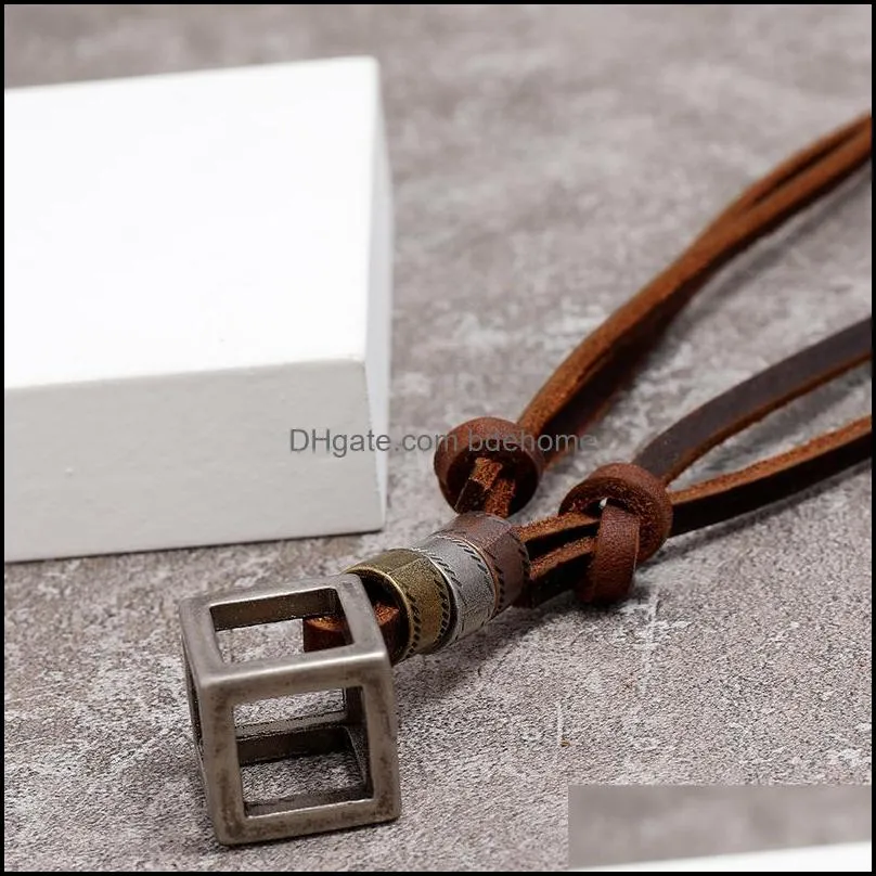 metal box pendant necklace adjustable leather chain necklaces for women men hip hop fashion jewelry