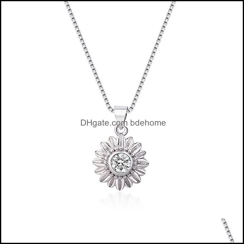 diamond flower daisy pendant necklace rose gold chain women fashion jewelry