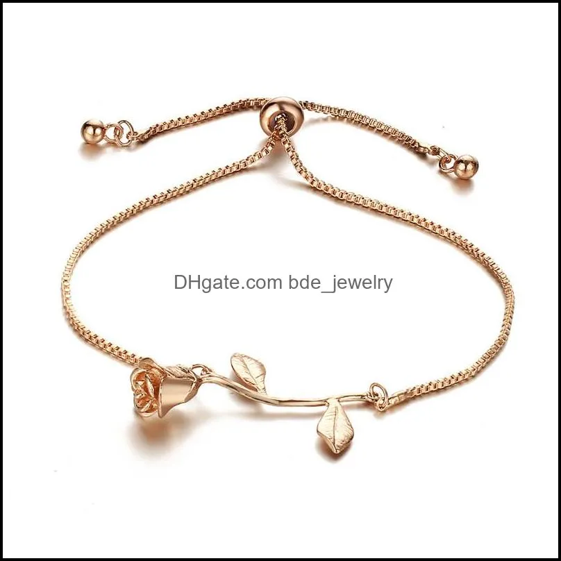 flower rose pull string adjustable bracelet gold chains women bracelets fashion jewelry gift