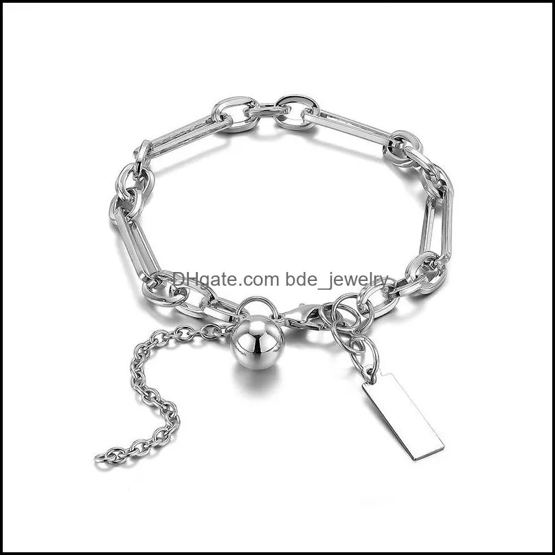 metal ball square tag charm bracelet hip hip chains bracelets bangle cuff for women men fashion jewelry 