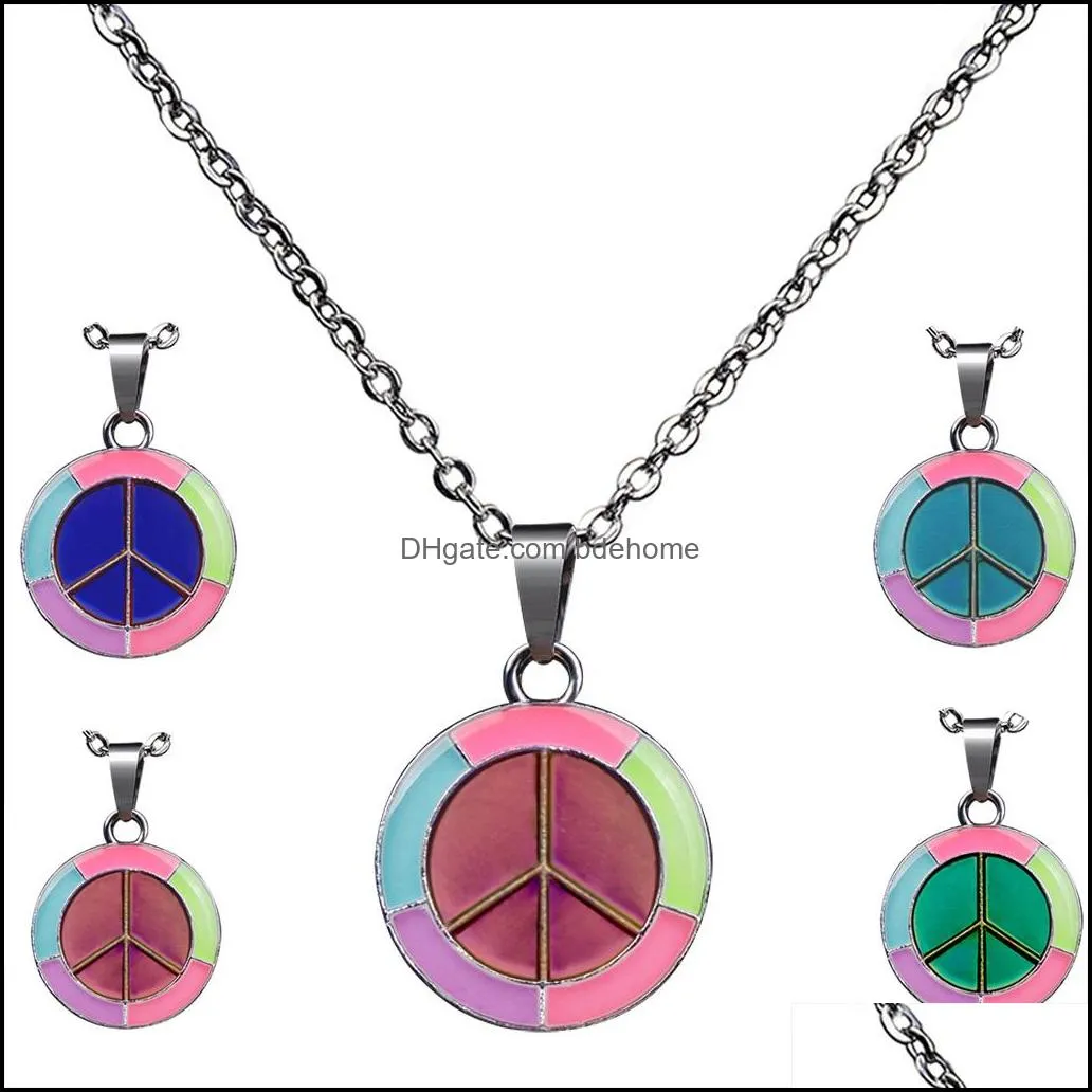 noctilucence peace symbol pendant necklace color changing temperature sensing mood necklaces women children fashion jewelry