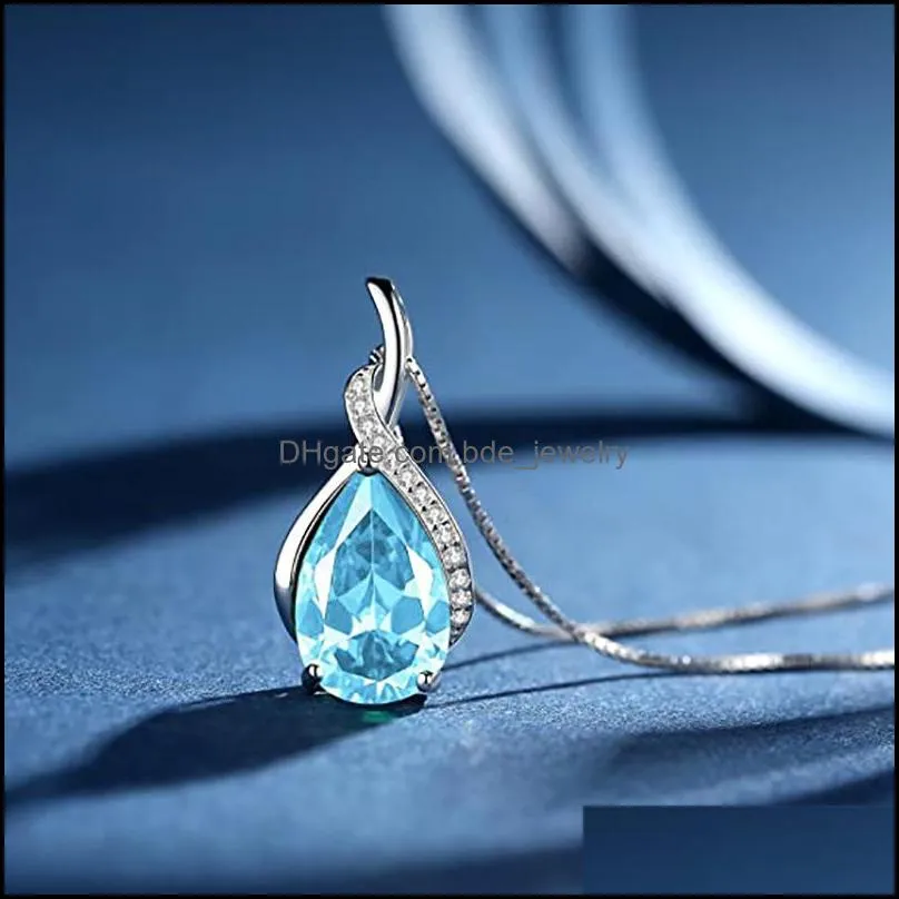 tear drop necklace blue red diamond pendant women necklaces birthday fashion jewelry gift