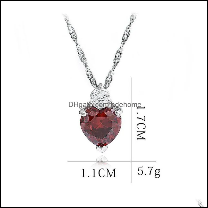 diamond pendant necklaces copper silver chains red love heart necklace women birthday wedding fashion jewelry