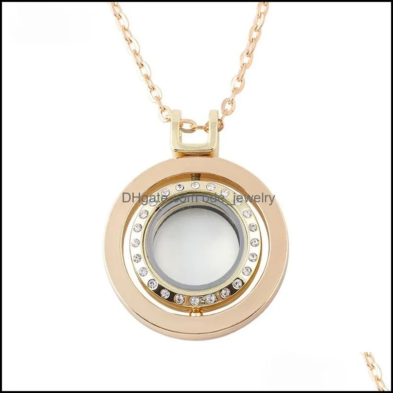 crystal rotatable locket necklace round pendant with chains for women diy fashion jewelry