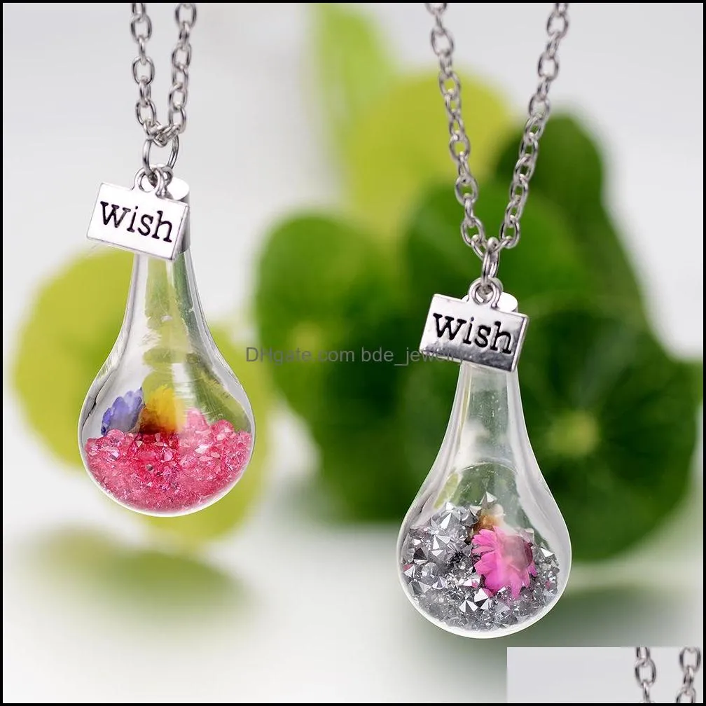 wish floating bottle necklace dried flower pendants women necklaces float locket living fashion jewelry